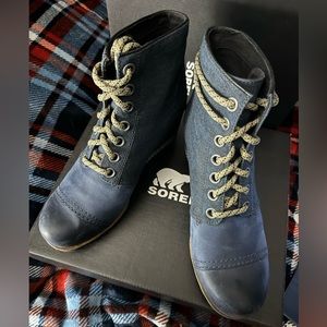 Rare Sorel Brand PDX Lace Up Wedge Ankle Boots Collegiate Navy Blue Marine 9.5